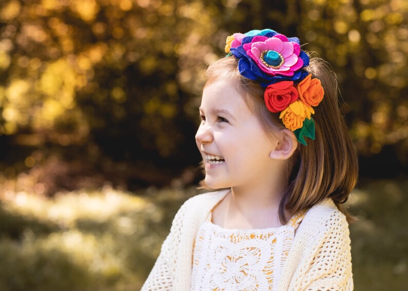 Rainbow flower crown, Rainbow baby headband, Boho flower crown, Rainbow festival headpiece, Felt Flower Baby toddler little girl headband image 2