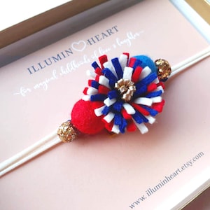 Firecracker, Patriotic headband, American flag headband, 4th of July Headband, 4th of July Bow, Red White Blue Headband, Patriotic Hair Bow
