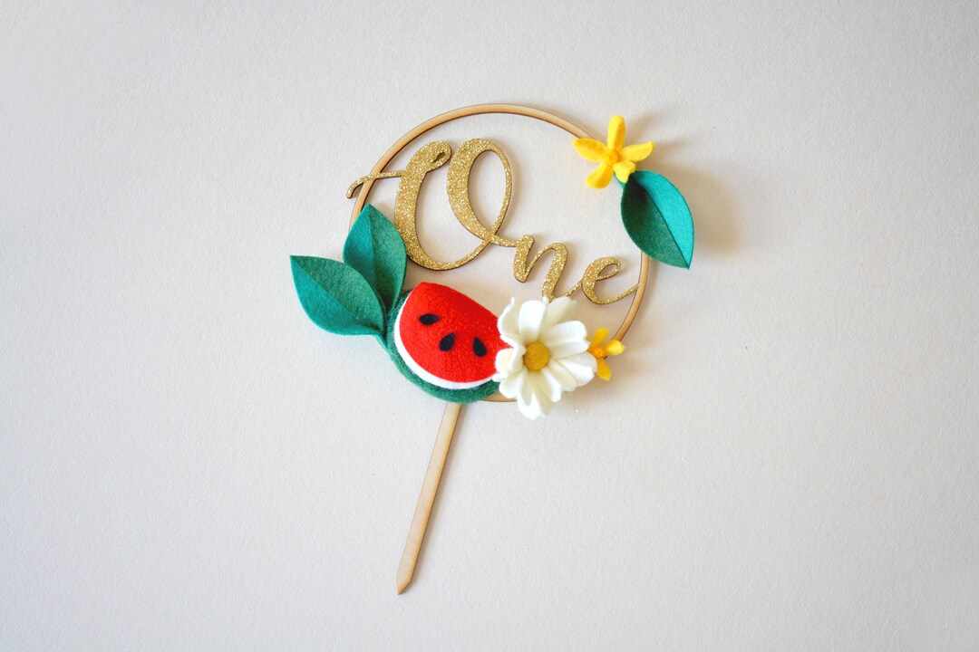 MUWEOL One In A Melon Wooden Cake Topper - Watermelon Themed 1st Birthday Party Decorations - View #5