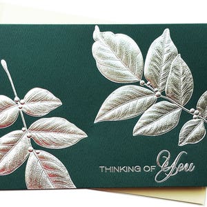 cartes de thanksgiving, argent et vert, cartes de foil d’argent, penser à vous, coffret set de carte, carte de soins, cartes de remerciement d’argent, vous manquez carte