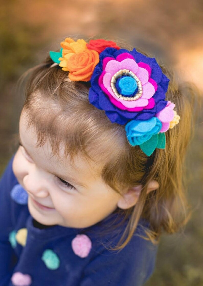 Rainbow flower crown, Rainbow baby headband, Boho flower crown, Rainbow festival headpiece, Felt Flower Baby toddler little girl headband image 8