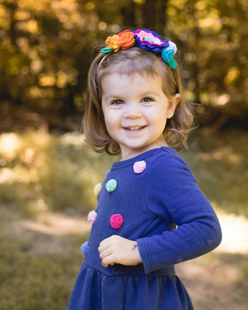 Rainbow flower crown, Rainbow baby headband, Boho flower crown, Rainbow festival headpiece, Felt Flower Baby toddler little girl headband image 7