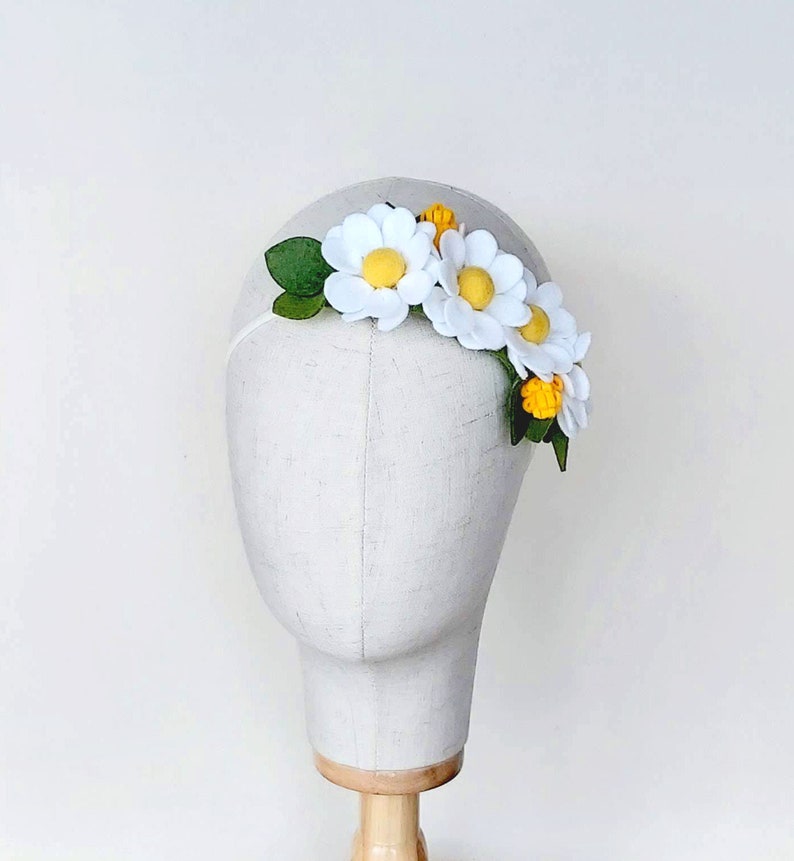 Felt Daisy Crown, White Daisy Flower Crown, baby Daisy headband, Daisy headpiece, White Felt flower crown, felt flower headband, Daisy tiara image 5