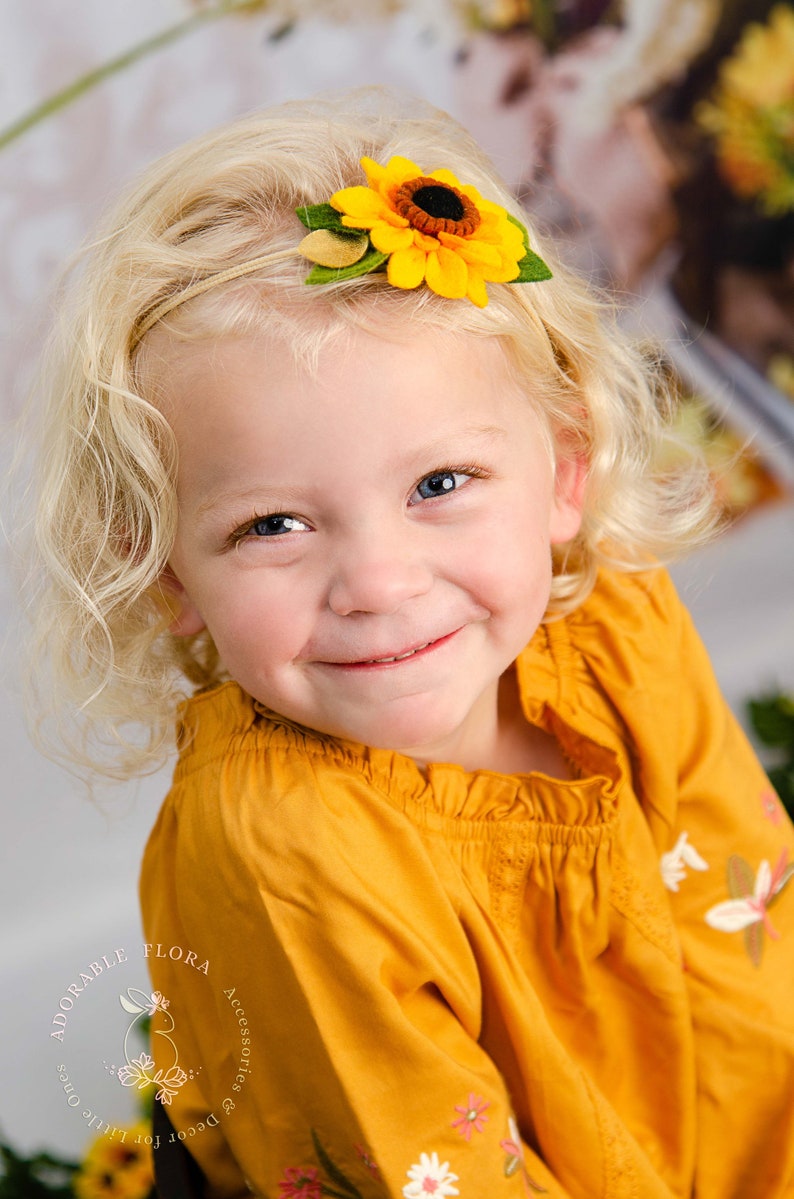 Baby Sunflower headband, Fall Sunflower Crown, Sunflower headpiece, Baby Sunflower tiara, Autumn flower crown, Baby Yellow flower crown image 4