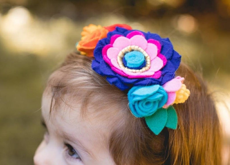 Rainbow flower crown, Rainbow baby headband, Boho flower crown, Rainbow festival headpiece, Felt Flower Baby toddler little girl headband image 5