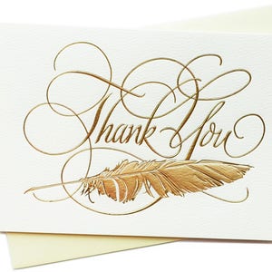 Cartes de Thanksgiving, Feuille d’or cartes de remerciement, cartes de conception de plumes / cartes de remerciement de mariage / Crème - Cartes d’or, Ensemble de cartes de remerciement, en boîte