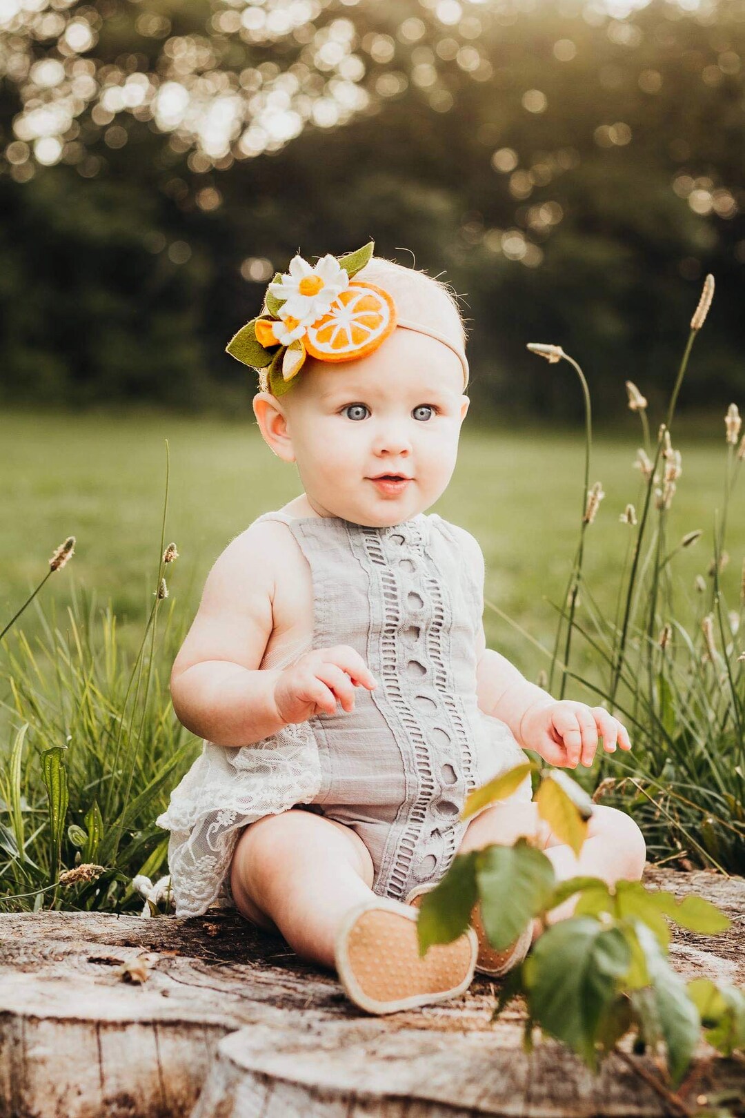 Orange Fruit Headband, Fruit Headpiece, Tropical Headband, Orange Hair Bow, Newborn Baby Toddler