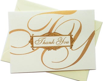 Gold Foil Thank You Cards: Embossed Ivory Cardstock, Boxed Set