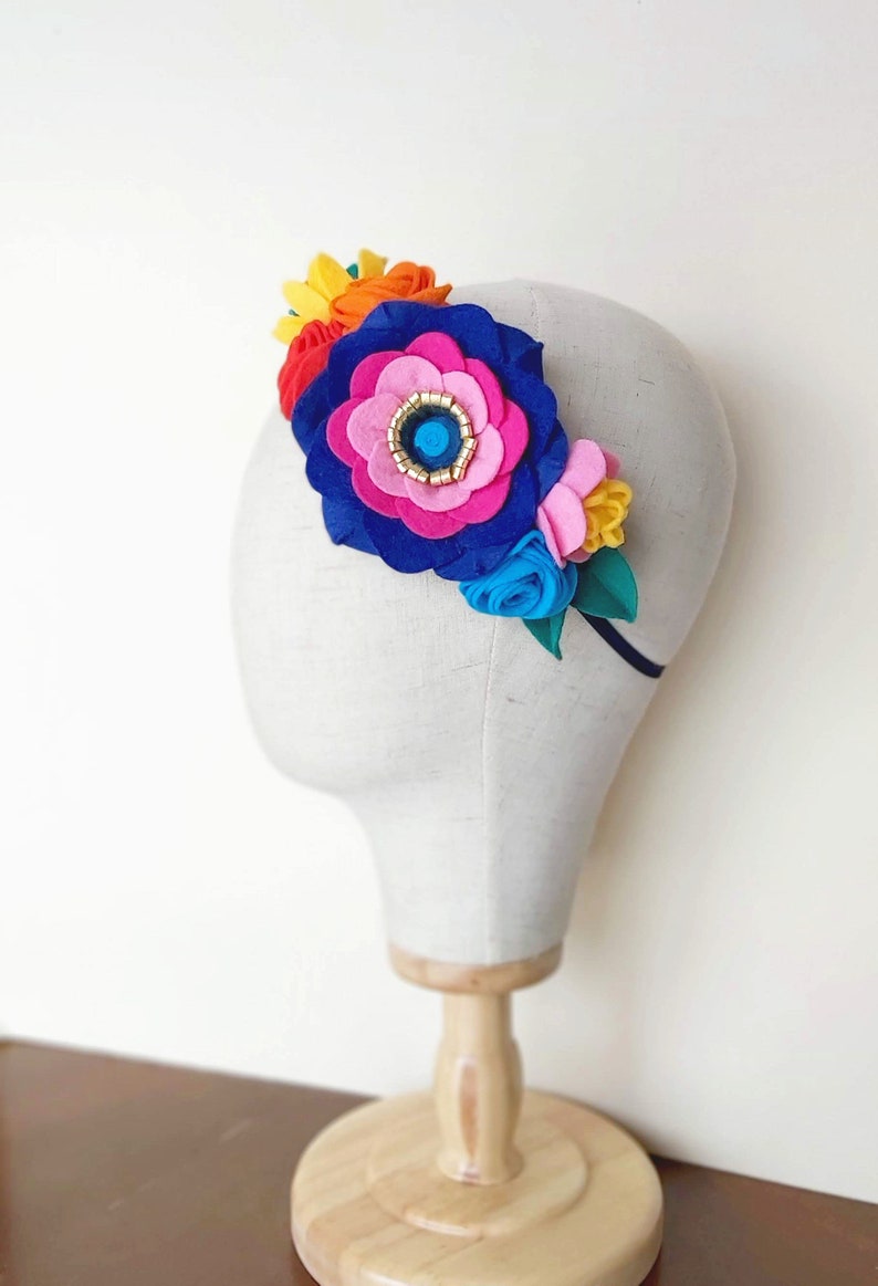 Rainbow flower crown, Rainbow baby headband, Boho flower crown, Rainbow festival headpiece, Felt Flower Baby toddler little girl headband image 6