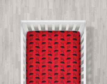 Minky Crib Sheet - Bear Sheet - Bear Minky Sheet - Bear Sheet - Red Black Bear Bedding - Woodland bedding