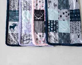 Deer Woodgrain Blanket - Toddler Bedding - Woodland Bedding - Antler Bedding - Deer Blanket - Woodgrain - Designer -