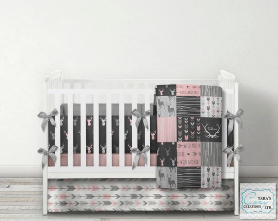 pink deer nursery bedding