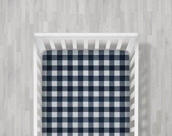 Minky Crib Sheet - Buffalo Plaid Sheet - Plaid Minky Sheet - Plaid Sheet - Navy Plaid Bedding - Woodland bedding -