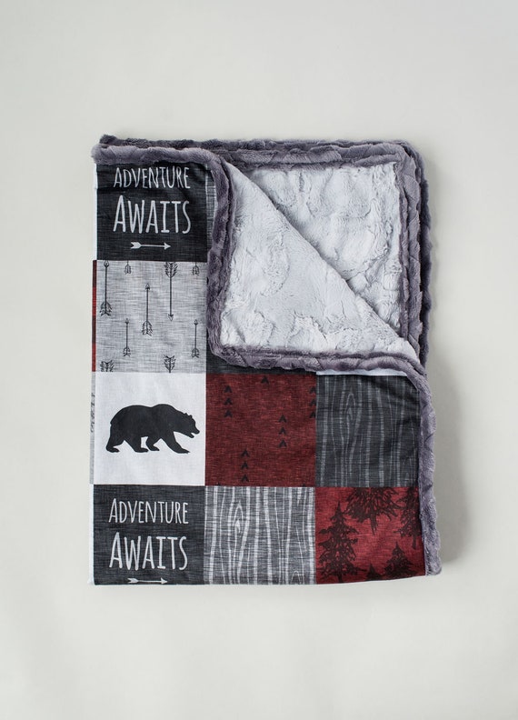 Bear Adventure Blanket - Toddler Bedding - Woodland Bedding - Deer Bedding - Woodlands-  Adventure Awaits - Designer Blanket -