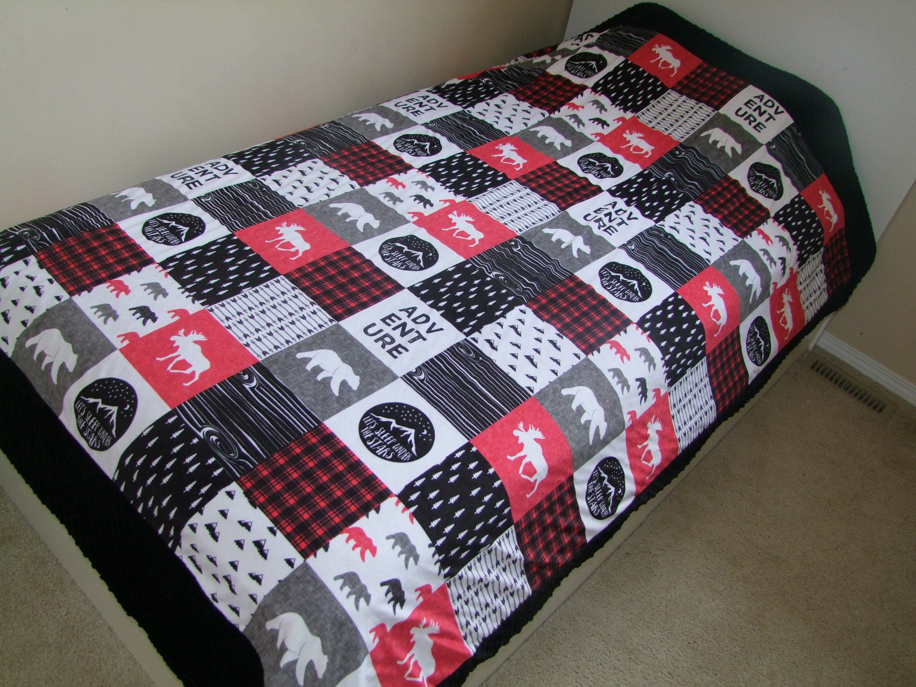 Happy Camper Twin Blanket Toddler Bedding Woodland Bedding Etsy