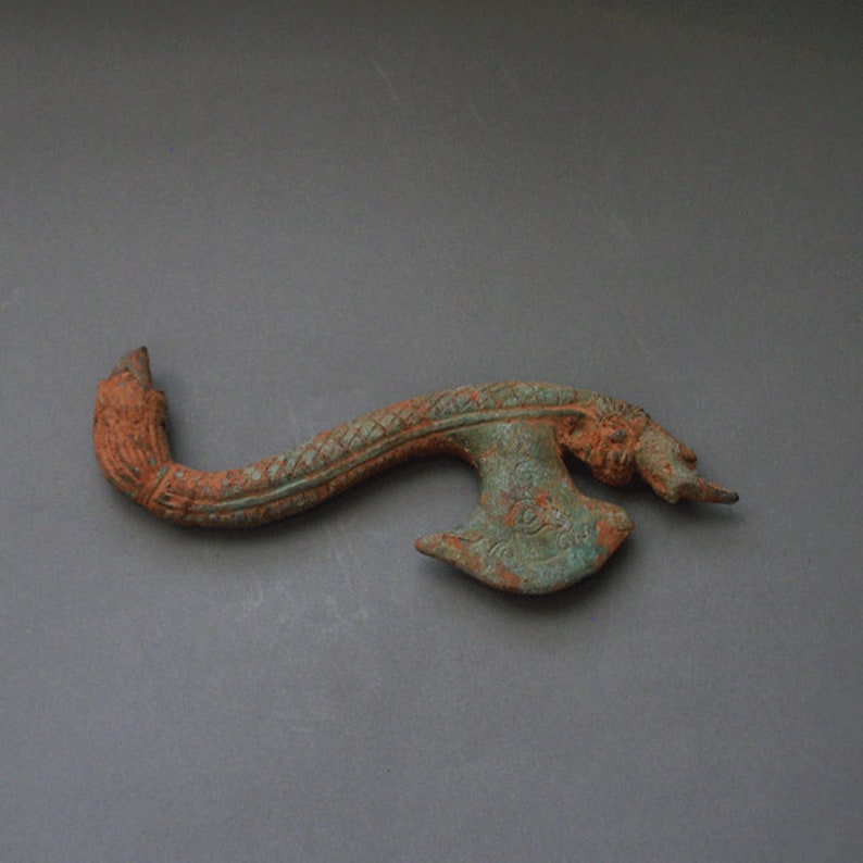 Rare Old Antique Patina Bronze Axe Naga Head Phraya Naga Etsy