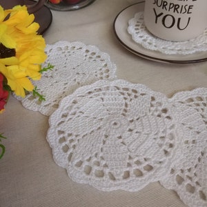 Thin crocheted vintage white doilies, Coasters for hot and cold beverages