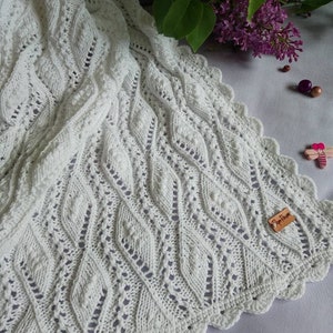 White cotton knitted waves baby blanket