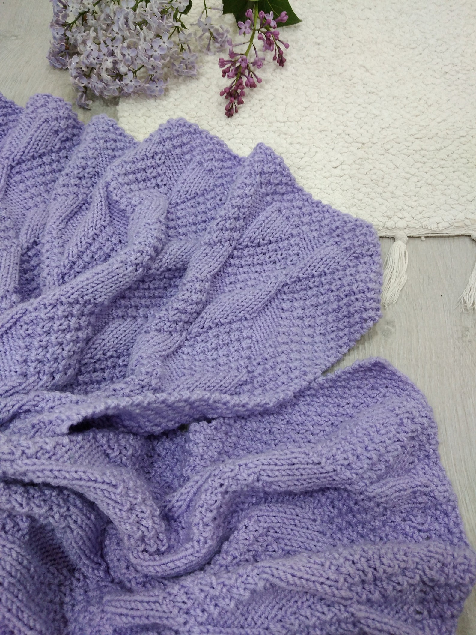 Lavender Baby Blanket Unisex Soft Hand Knit Blanket Etsy