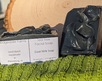 Tea Tree Facial Soap, bar soap, Goat Milk Soap, Small batch, made in US, charcoal facial soap