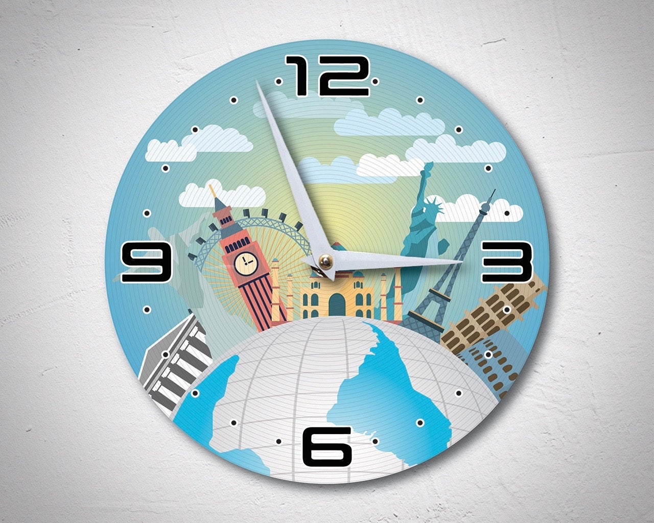 World Clock New York Paris Spain Greece London Large Etsy