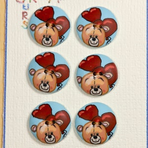 Bottoni Teddy Bear in pasta polimerica. Bottoni Teddy Bear per bambini. Bottoni a forma di cuore. Bottoni a forma di orso.