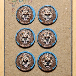 Confezione da 6 bottoni Cane Cucciolo in argilla polimerica. Bottoni per bambini. Bottoni Cockerpoo da 18 mm, set da 6.