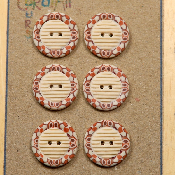 Cream and terracotta 19mm buttons with textured centre.  Polymer clay buttons.