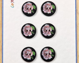 Boutons roses roses 13 mm - lot de 6. Boutons fleurs en pâte polymère