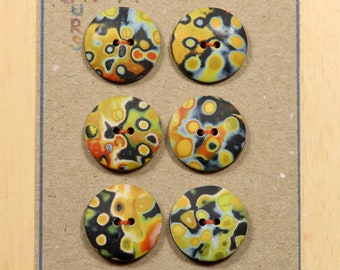 Mokume Gane Spots and Dots buttons in polymer clay.  Pack of 6 x 19mm diameter buttons