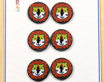 Boutons Lion 15 mm - lot de 6. Petits boutons Lion en argile polymère. Boutons pour enfants.