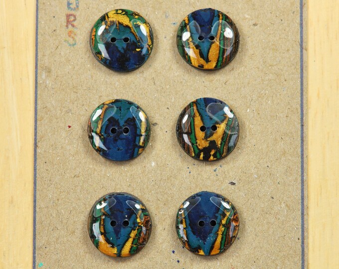 Peacock Feather Buttons Set of 6 With Metallic Gold Clay Elements - Etsy