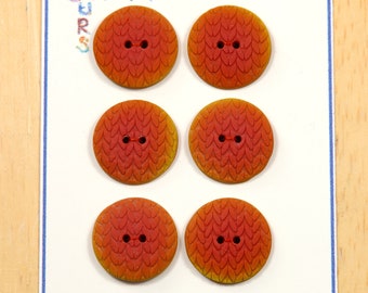 Knitting Stitch buttons pack of 6 in polymer clay. Red Orange buttons.