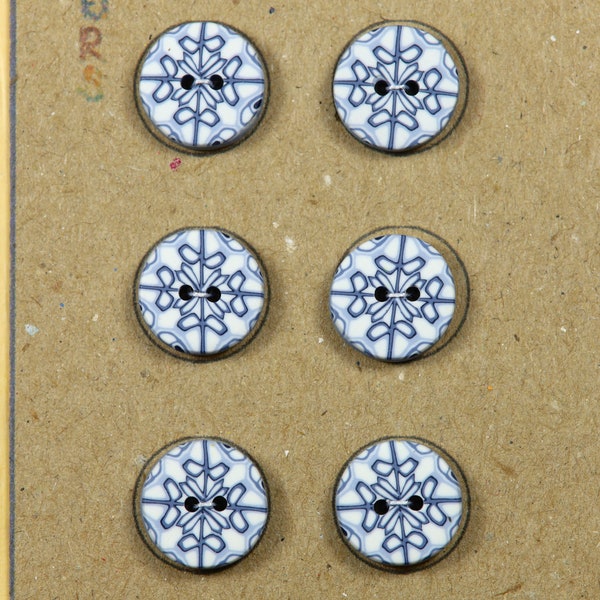 Delft style blue and white buttons - pack of 6.   Polymer clay buttons
