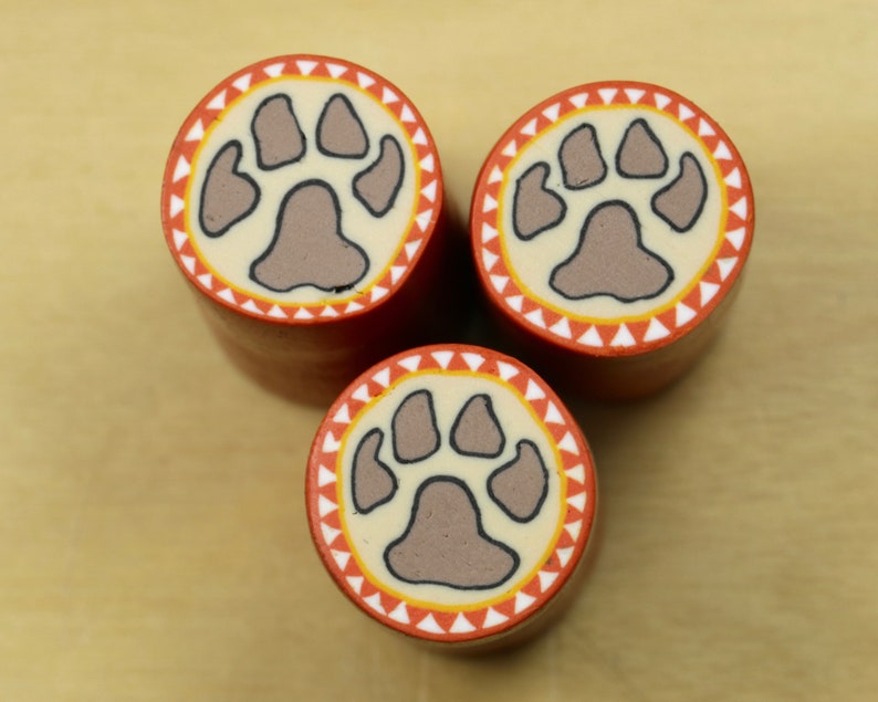 Unbaked Dog Paw Print polymer cane. Raw uncured Puppy Dog Paw Print polymer clay cane