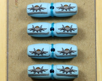 Jet Aeroplane Toggle Buttons. Pack of 4 Toggles, 36mm long featuring fighter jet coming into land.   Polymer clay toggle buttons.