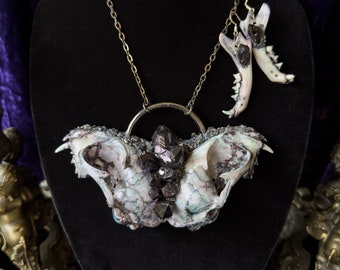 Bisected Bobcat Skull, Bone Necklace, Crystallized Animal Skull, Oddities, Bone Jewelry, Gothic Jewelry, Cat Pendant, Pagan Jewelry, Viking