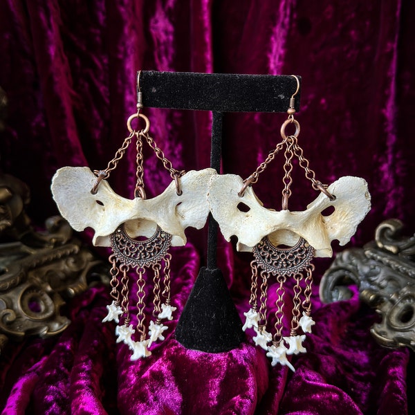 Coyote Atlas Chain Earrings * Chandelier Earrings * Bone Earrings * Copper * Bellydance Jewelry * Bone Jewelry * Coyote Earrings * Viking