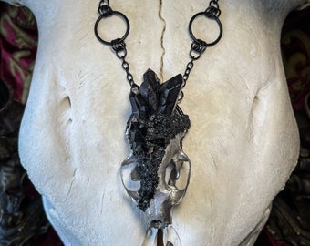 Crystallized Mink Skull, Bone Necklace, Oddities, Taxidermy Jewelry, Bone Jewelry, Real Animal Bones, Skull Necklace, Crystal Skull