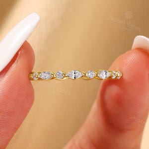 Classic Natural Diamond Wedding Band: 18K Solid Gold Ring, Moissanite Eternity Ring, Stackable Matching Rings For Women -NyFineJewelry