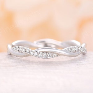Lab Grown Diamond Wedding Band, Delicate Infinity Twisted Ring, 18K White Gold Eternity Band, Unique Dainty Pave Ring, Matching Promise Ring