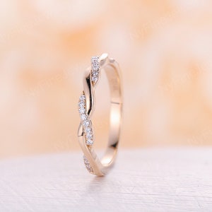Infinity wedding band rose gold diamond half eternity band twisted delicate unique full twining micro pave bridal dainty promise ring