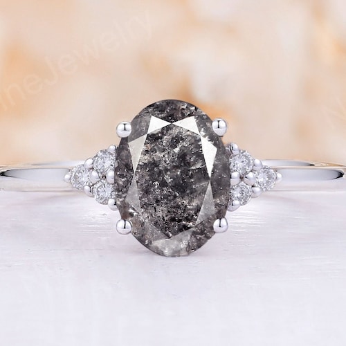 Vintage Salt and Pepper Diamond Engagement Ring Rose Gold Etsy