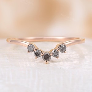 Salt and Pepper diamond Rose gold wedding band Curved unique band stacking matching band antique band Promise ring Bridal Anniversary ring