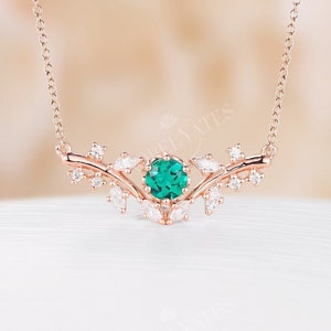 Lab emerald pendant necklace rose gold charm necklace branch necklace marquise cut moissanite necklace twig anniversary promise necklace
