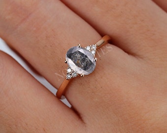 Vintage salt and pepper diamond engagement ring rose gold engagement ring diamond cluster ring wedding Bridal Anniversary promise ring