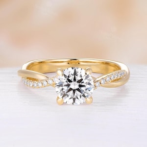 Vintage 1Ct GIA Natural Diamond Engagement Ring, Unique Twisted White Gold Ring, Bridal Diamond Wedding Ring, Promise Rings for Women