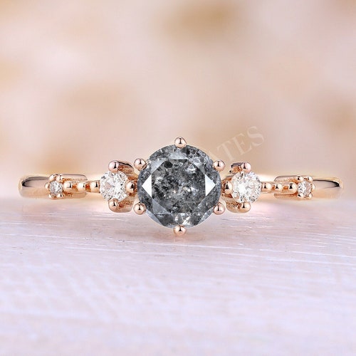 Salt and Pepper Diamond Engagement Ring Art Deco Pear Shaped - Etsy