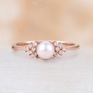 Akoya Pearl engagement ring rose gold Diamond Cluster engagement ring wedding pearl ring Bridal ring Unique delicate Anniversary ring