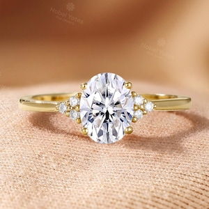 Classic Oval 1CT Lab Grown Diamond Engagement Ring, 18K Rose Gold Ring, Cluster Round Diamond Wedding Ring, Custom Gems Ring, Moonstone Ring